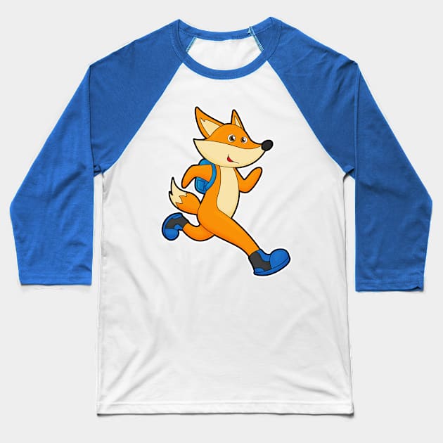 Fox at Running with Backpack Baseball T-Shirt by Markus Schnabel